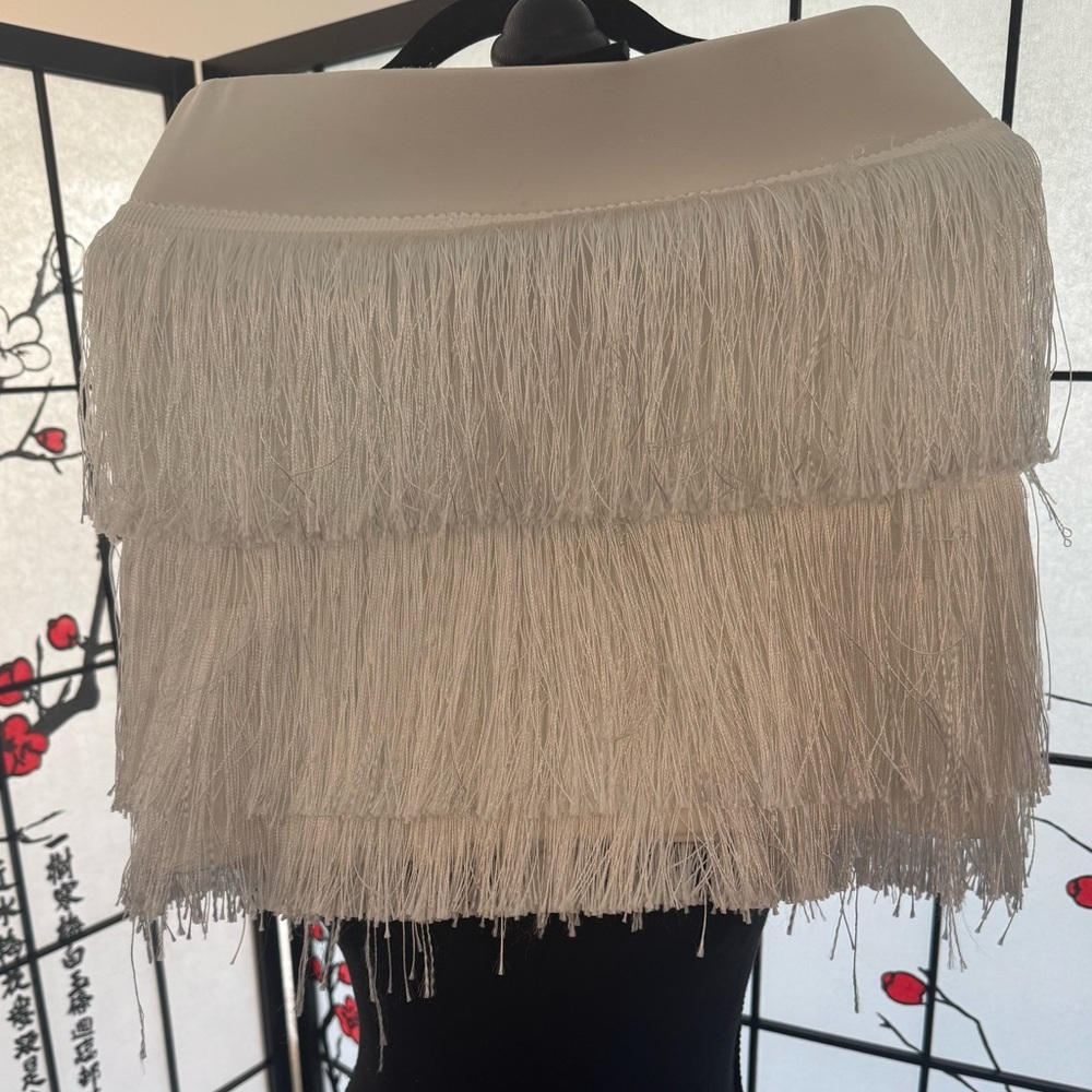 SHEIN White Fringe Mini Skirt